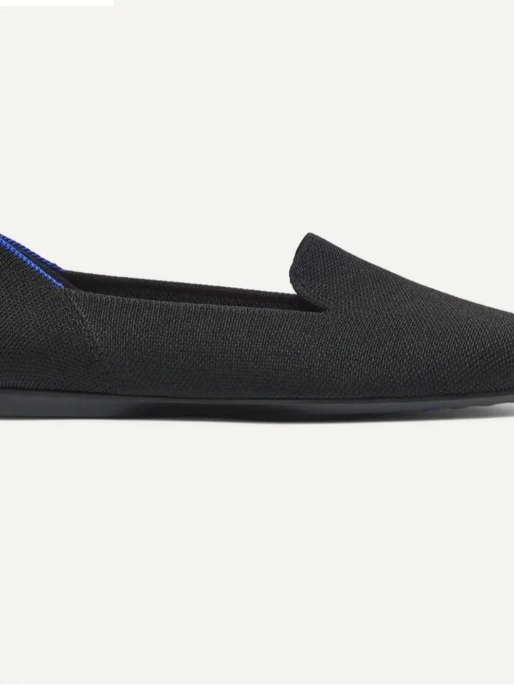Rothy's Black Knit Slip-On Loafers with Blue Accent